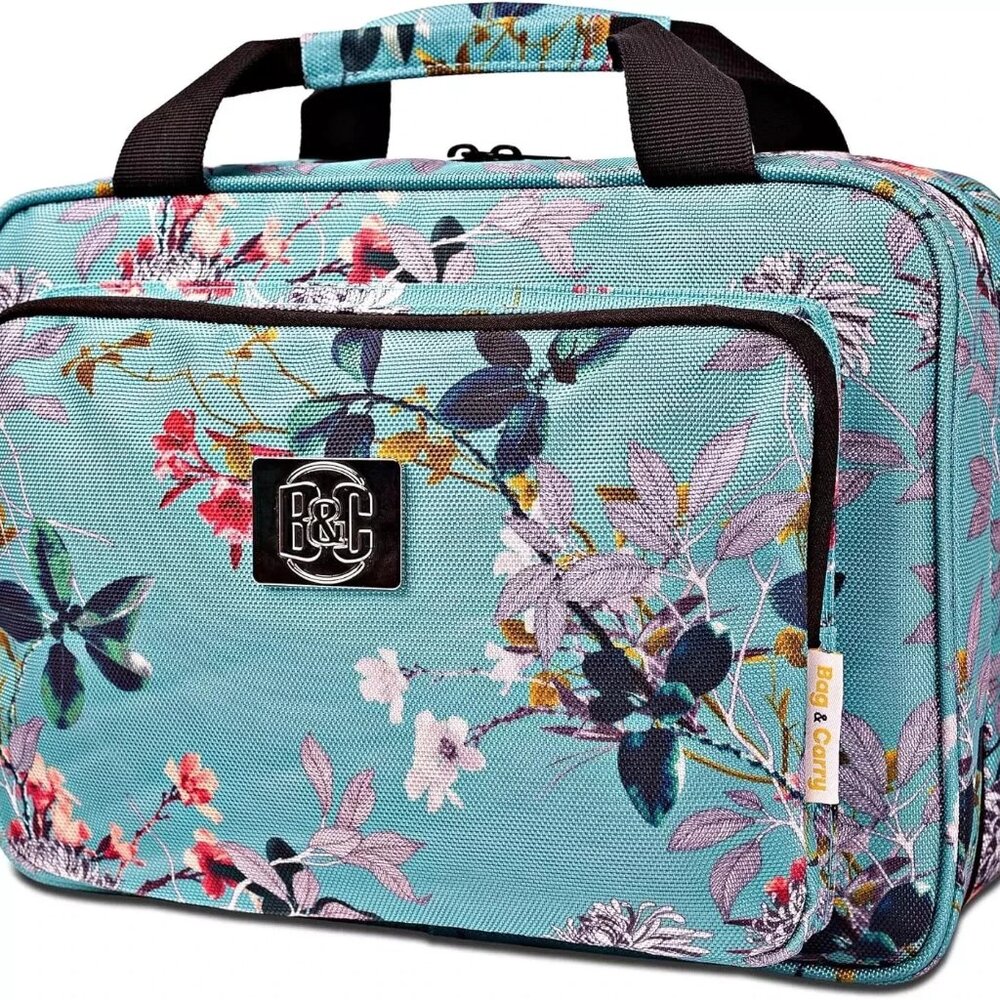 NWT - Bang Carsen (B&C) Large Travel Hanging Toiletry Bag - Turquoise Flowers